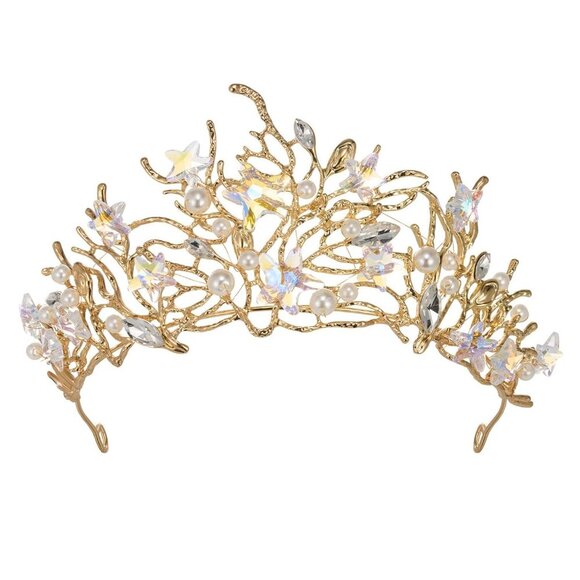 Accessories - Mermaid Tiara for Girls Women, Gold Princess Crown Diadem, Jeweled Headpiece Cos